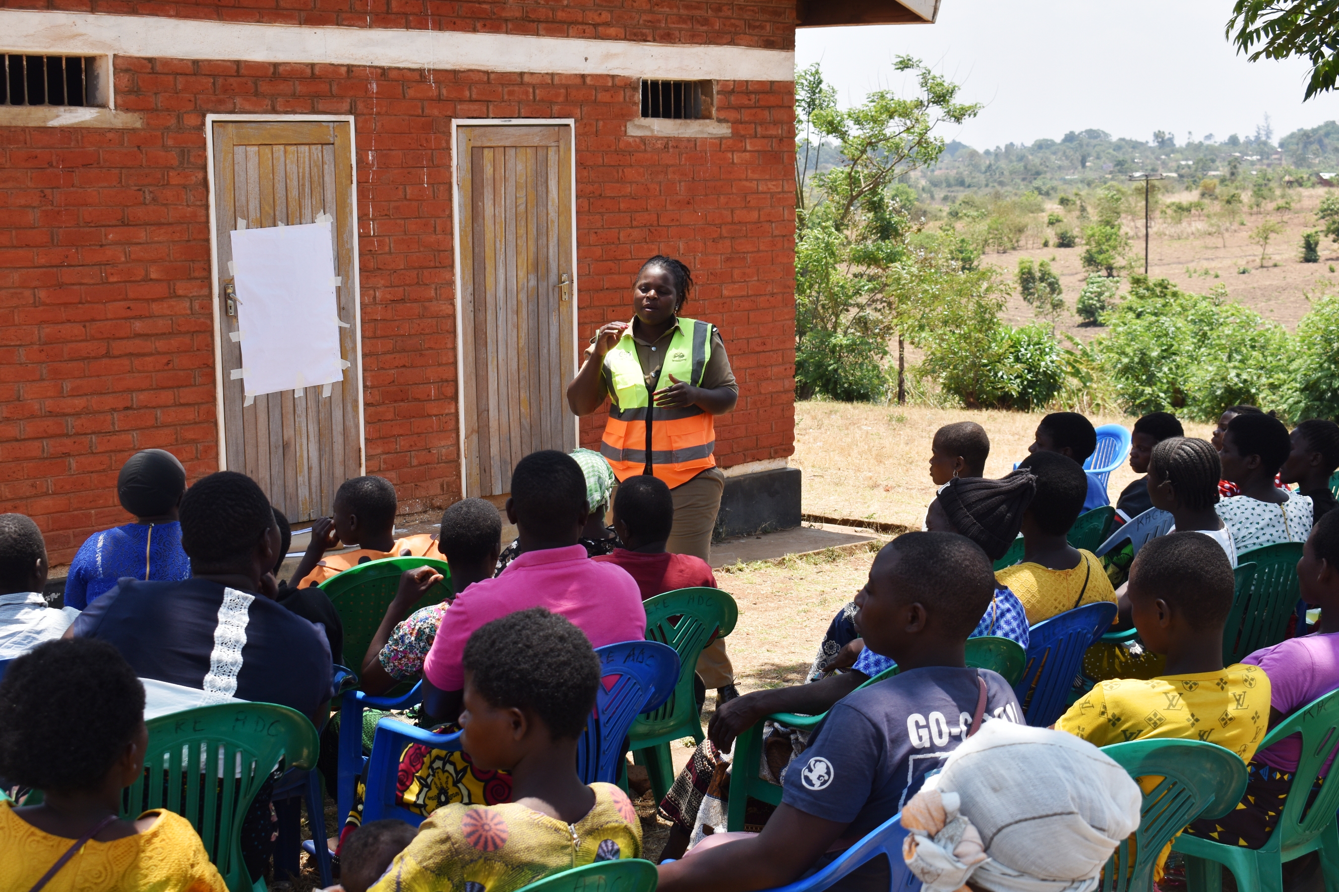 Nkhoma telling the participants that they need to be reporting GBV cases saying their Victim Support Unit at the Police is free and open